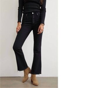 AMO bella denim pant jeans in black oak distressed raw undone hem size 26